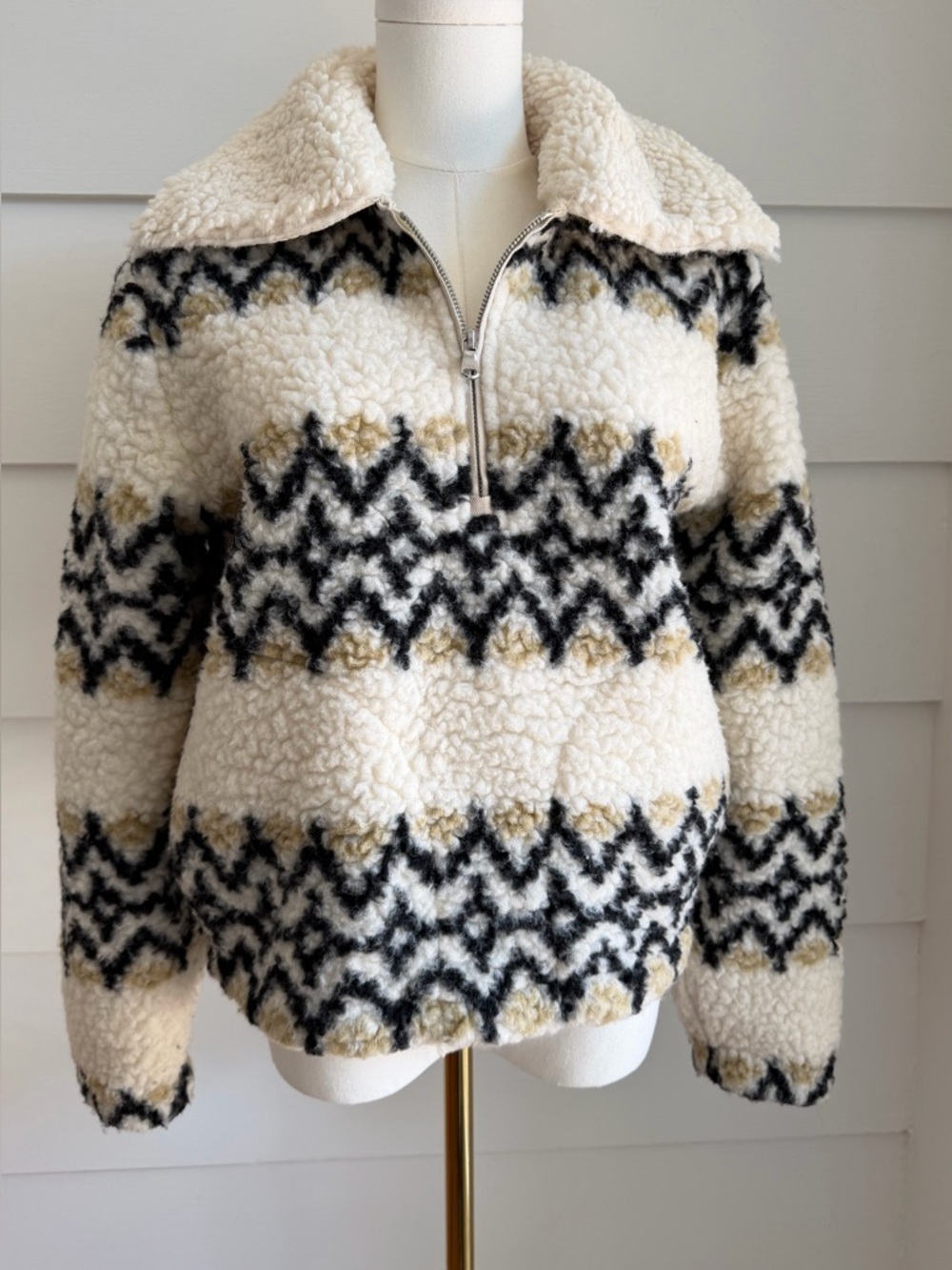 J.Crew Jacquard-print Sherpa Half-zip Fleece Pullover size XS - Picture 3 of 9
